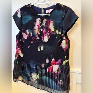 Ted Baker Navy Floral Pleated Blouse